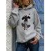 Women Halloween Cartoon Skeleton Cat Pattern Long Sleeve Hoodie