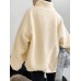 Women Fleece Casual Loose Solid Zipper Stand Collar Long Sleeve Pullover Sweatshirt