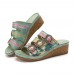 Socofy Genuine Leather Comfy Halcyon Beach Vacation Bohemian Ethnic Embellished Wedges Sandals