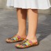 Socofy Retro Elastic Button Decor Colorful Hollow Out Comfy Breathable Slippers Casual Closed Toe Stitching Mules Sandals