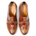 SOCOFY Cowgirl Hand Painted Retro Flowers Pattern Rivet Genuine Leather Low Heel Slip On Pumps