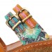 Socofy Genuine Leather Comfy Halcyon Beach Vacation Bohemian Ethnic Belt Buckle Decor Wedges Sandals