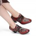 SOCOFY Retro Embroidery Flowers Genuine Leather Graceful Zipper Pumps