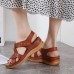 Women Casual Breathable Hollow Hook   Loop Summer Vacation Handmade Stitching Wedges Sandals