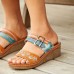 Socofy Genuine Leather Comfy Halcyon Beach Vacation Bohemian Ethnic Belt Buckle Decor Wedges Sandals