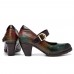 SOCOFY Leather Snakeskin Pattern Cutouts Buckle Strap Chunky Heel Pumps Mary Jane Dress Shoes