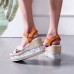 Large Size Women Casual Summer Vacation Floral Print Espadrilles Wedges Sandals