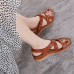 Women Casual Breathable Hollow Hook   Loop Summer Vacation Handmade Stitching Wedges Sandals