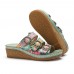 Socofy Genuine Leather Comfy Halcyon Beach Vacation Bohemian Ethnic Embellished Wedges Sandals