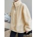 Women Fleece Casual Loose Solid Zipper Stand Collar Long Sleeve Pullover Sweatshirt