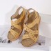 Women Casual Breathable Hollow Hook   Loop Summer Vacation Handmade Stitching Wedges Sandals