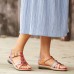 Socofy Genuine Leather Comfy Summer Vacation Bohemian Ethnic Floral Print Hook   Loop T  Strap Sandals