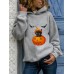 Women Halloween Cartoon Pumpkin Cat Bat Printed Long Sleeve Hoodie