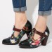 SOCOFY Folkways Colorful Flowers Stitching Genuine Leather Retro T  Strap Dress Pumps For Women