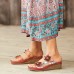 Socofy Genuine Leather Comfy Halcyon Beach Vacation Bohemian Ethnic Floral Decor Wedges Sandals