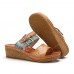 Socofy Genuine Leather Comfy Halcyon Beach Vacation Bohemian Ethnic Belt Buckle Decor Wedges Sandals