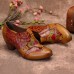 SOCOFY Cowgirl Hand Painted Retro Flowers Pattern Rivet Genuine Leather Low Heel Slip On Pumps