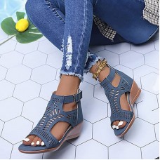 Plus Size Women Casual Breathable Hollow Summer Vacation Wedges Sandals