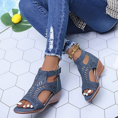 Plus Size Women Casual Breathable Hollow Summer Vacation Wedges Sandals